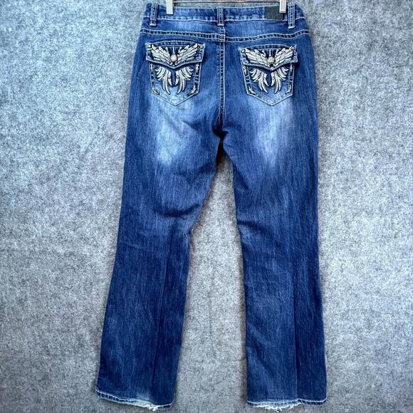 Love Nation Bootcut Jeans Women 12 Flap Pocket Butterfly Y2K Embellished - Picture 1 of 12